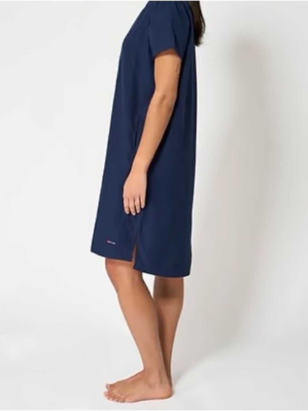 Navy Short Sleeve Henley Shift Dress EU Size 40= US 8/10 - Picture 2 of 12